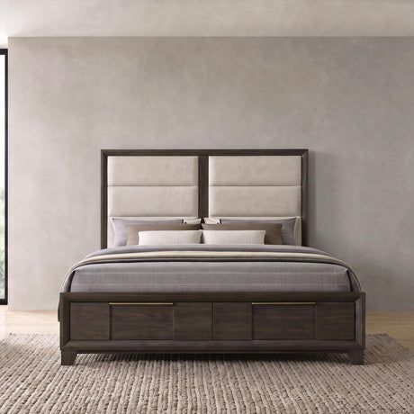 Farre Queen Upholstered Storage Platform Bed Dark Brown — product image 2