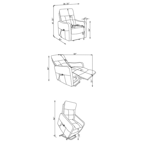 Dayes upholstered power lift recliner chair in light grey, front angle
