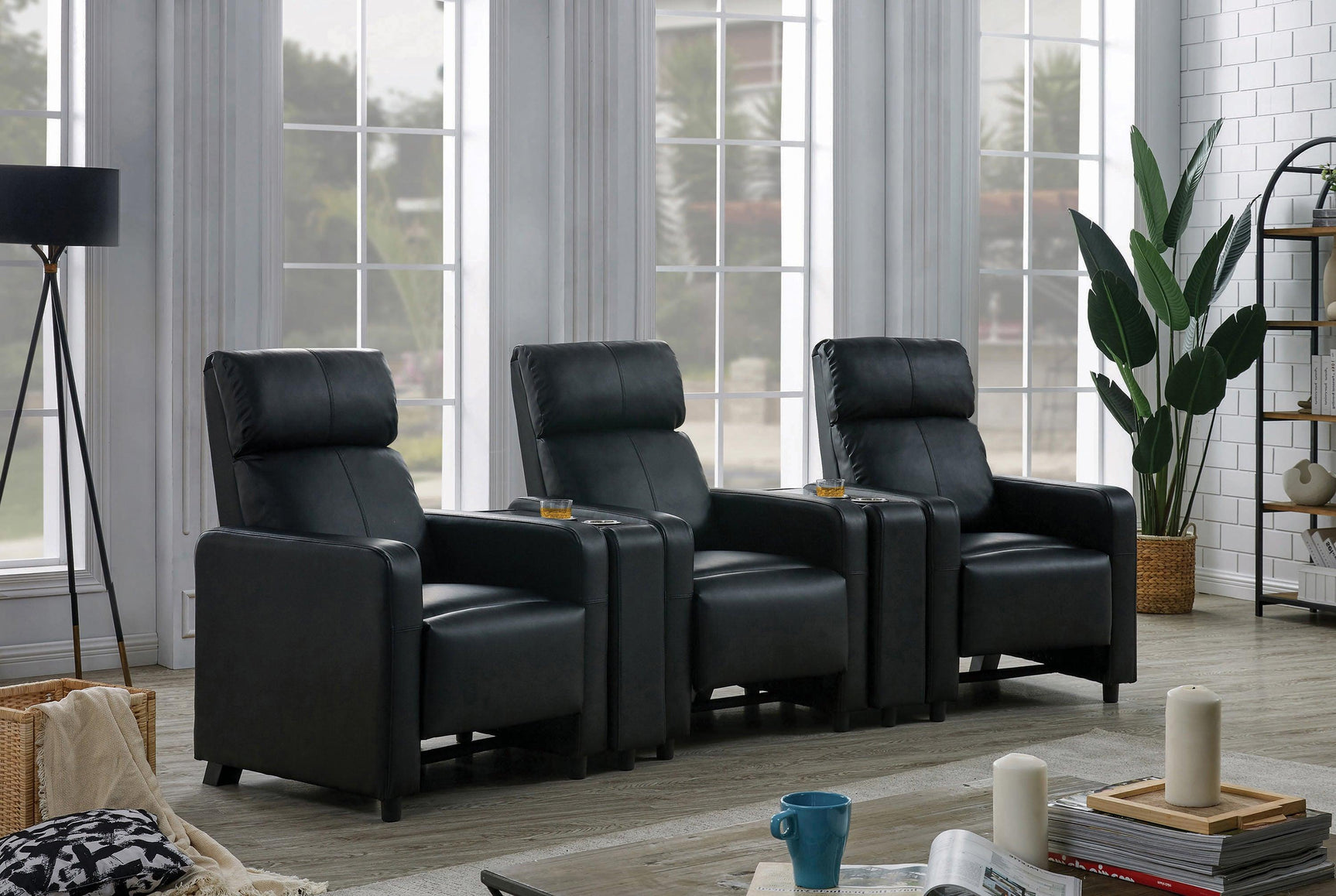 Toohey Black Leatherette Recliner arm and cushion detail