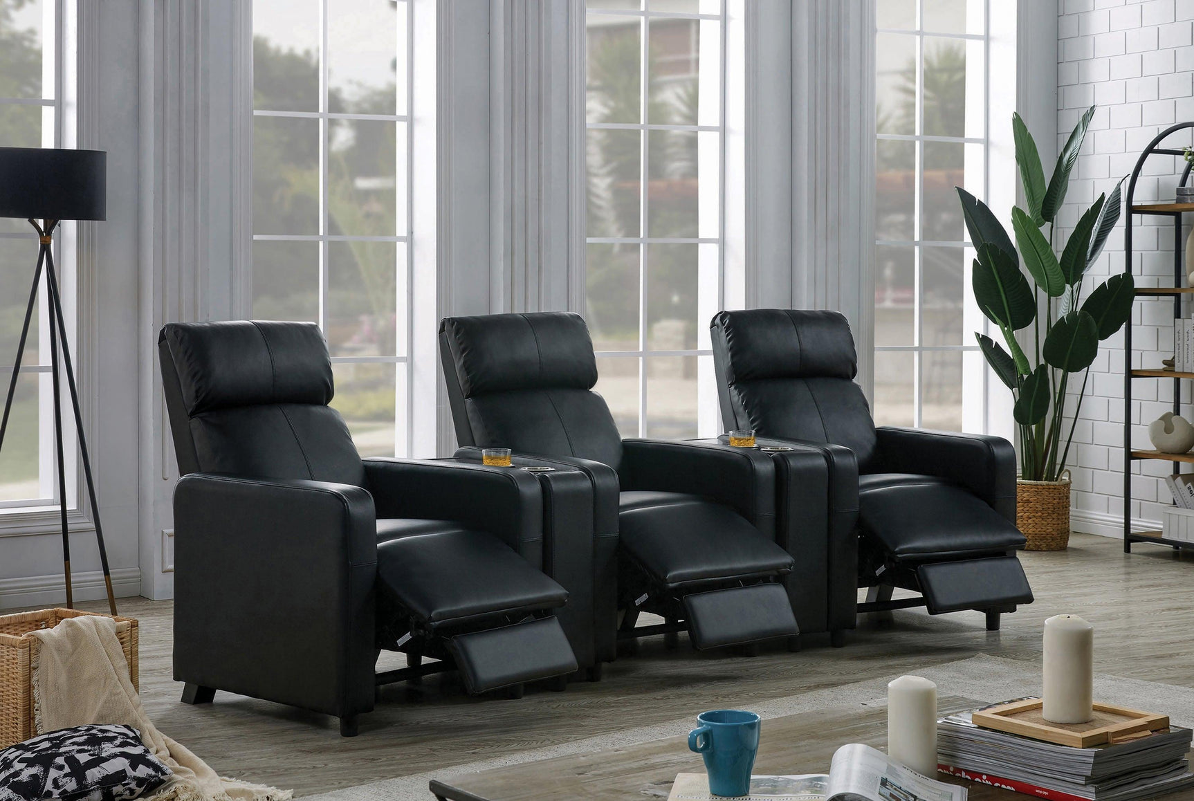 Detailed side angle of Toohey tufted black recliner seat