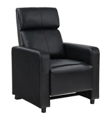 Close-up of tufted backrest on Toohey black recliner