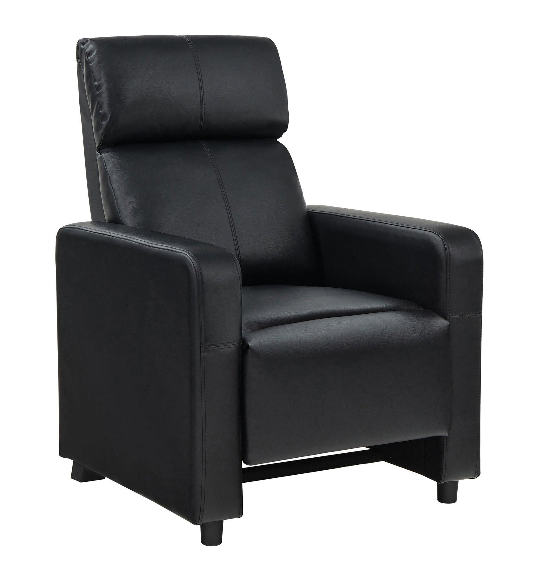 Close-up of tufted backrest on Toohey black recliner