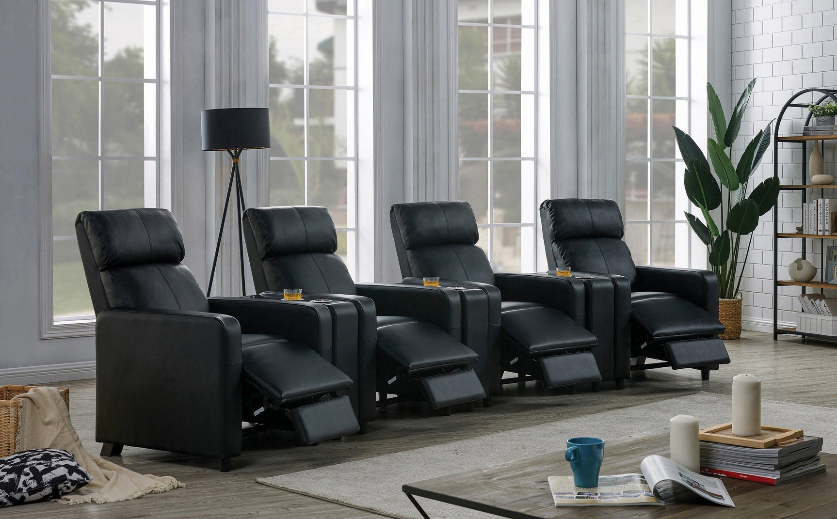 Toohey Black Leatherette Push Back Recliner side view