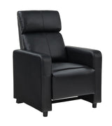 Close-up of Toohey black tufted leatherette upholstery and armrest