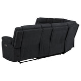 Side view of power reclining sectional sofa in steel grey