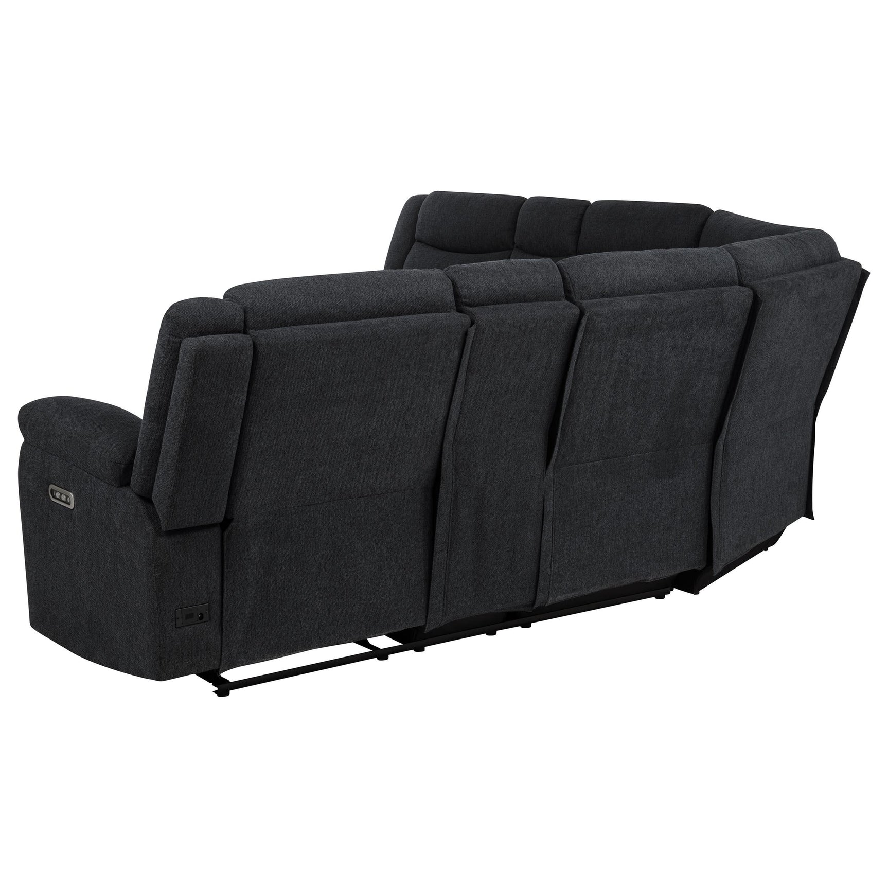 Side view of power reclining sectional sofa in steel grey