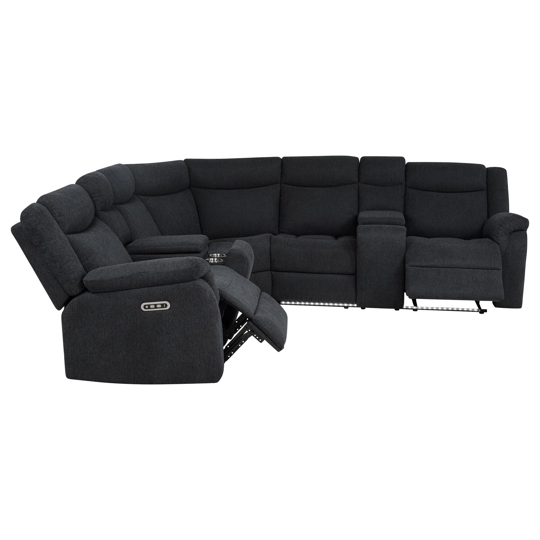Plush segmented backs of sectional sofa