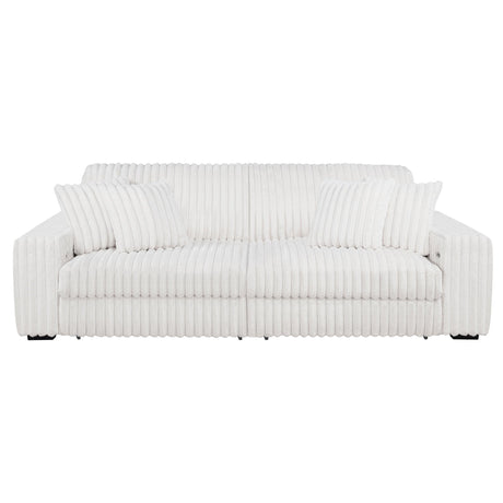 Jacana Ivory Corduroy Upholstered Dual Power Chaise Sofa fabric detail