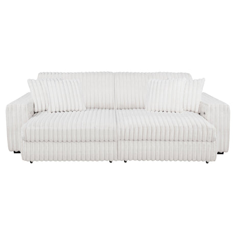 Jacana Ivory Corduroy Upholstered Dual Power Chaise Sofa front view