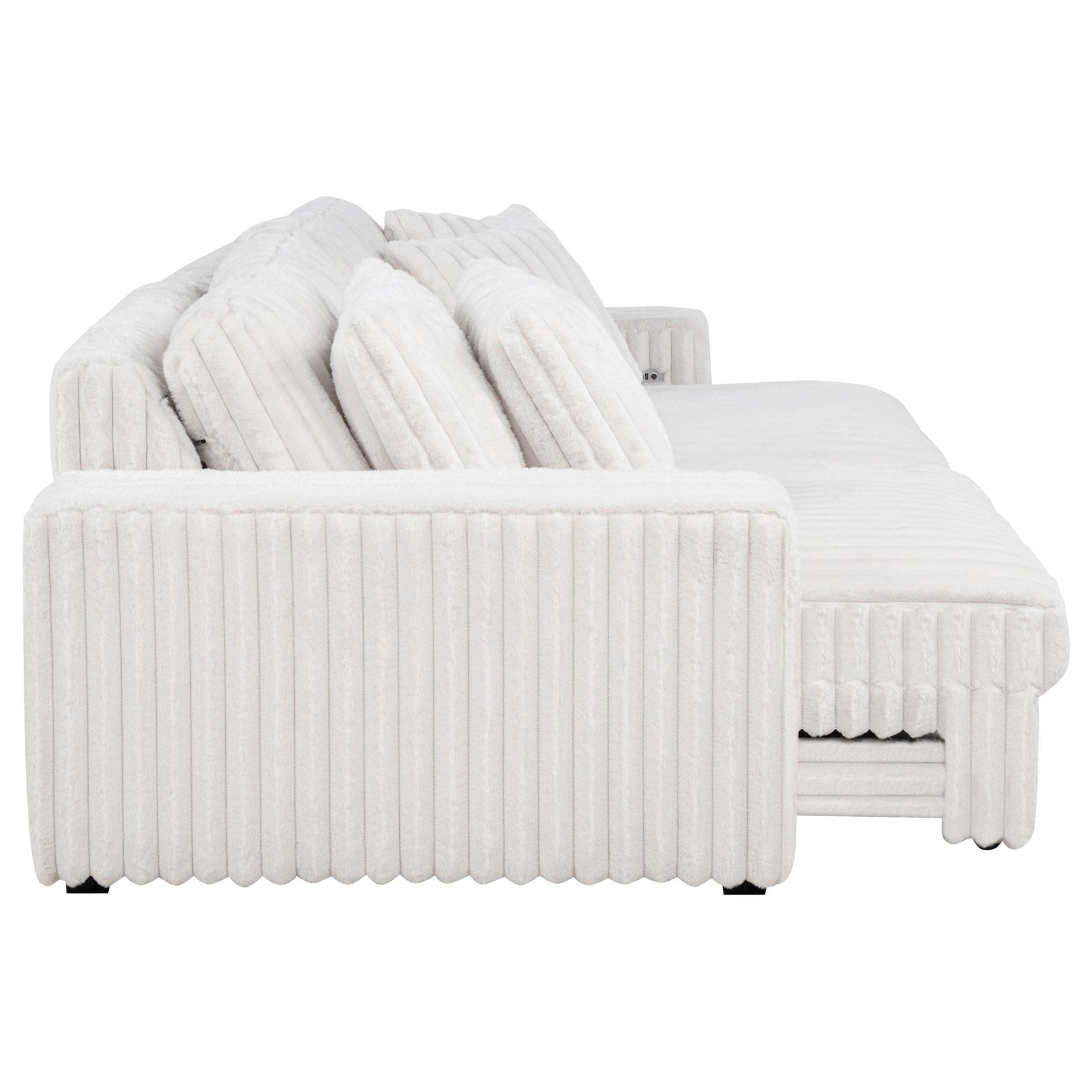 Jacana Ivory Corduroy Upholstered Dual Power Chaise Sofa alternate side view