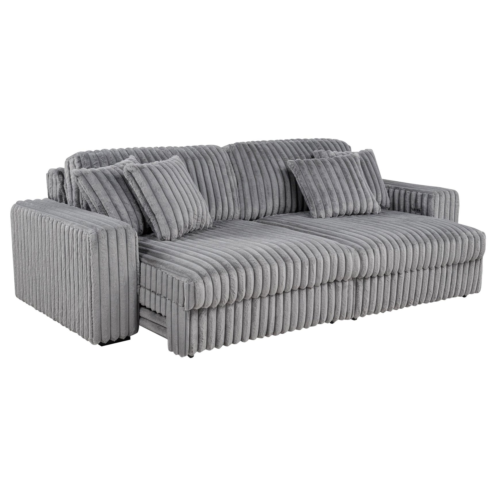 Side view of Jacana Corduroy Upholstered Dual Power Chaise Sofa grey