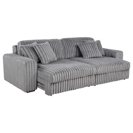 Side view of Jacana Corduroy Upholstered Dual Power Chaise Sofa grey