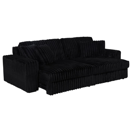 Side view of Jacana Black Corduroy Upholstered Dual Power Chaise Sofa