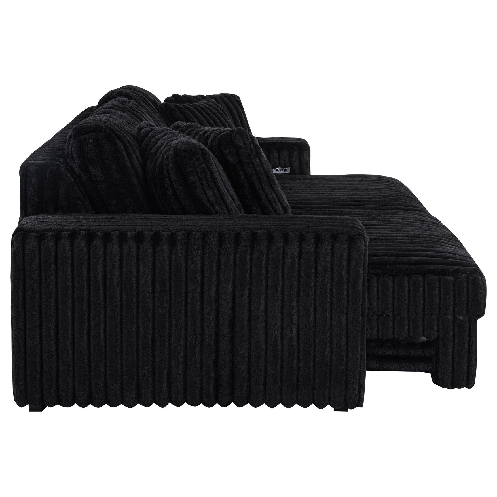 Side profile of Jacana Black Corduroy Upholstered Chaise Sofa