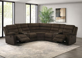 Side view of Atkinson reclining sectional sofa with dual consoles