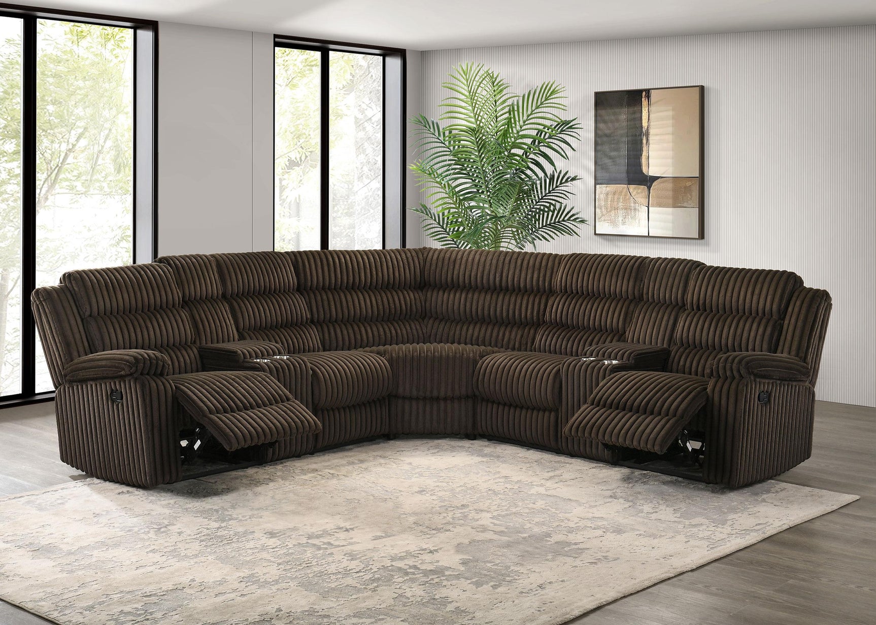 Side view of Atkinson reclining sectional sofa with dual consoles