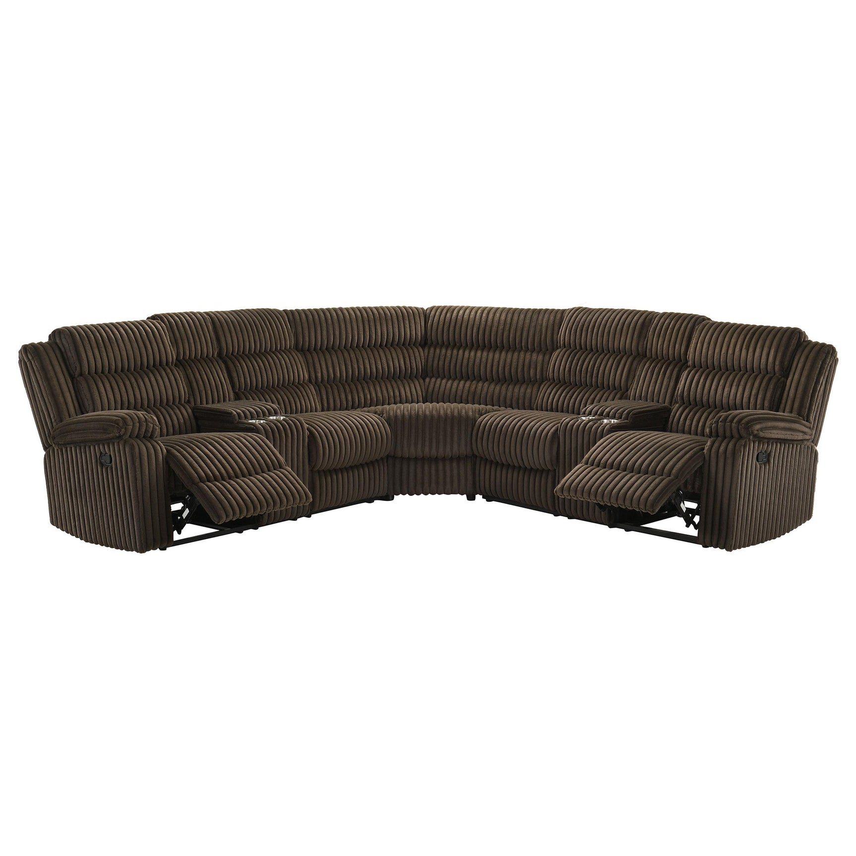 Stainless steel cup holders on sectional sofa console