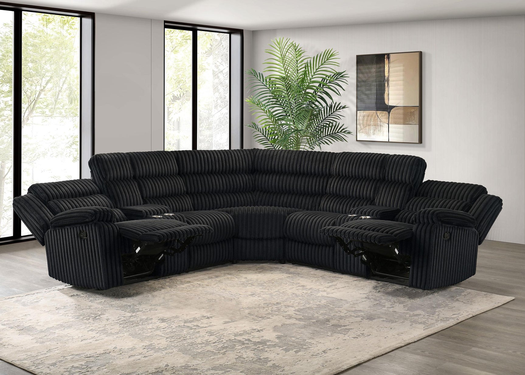 Sectional sofa fabric close-up showing corduroy texture