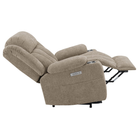 Houston Camel Upholstered Power Lift Recliner Chair front view