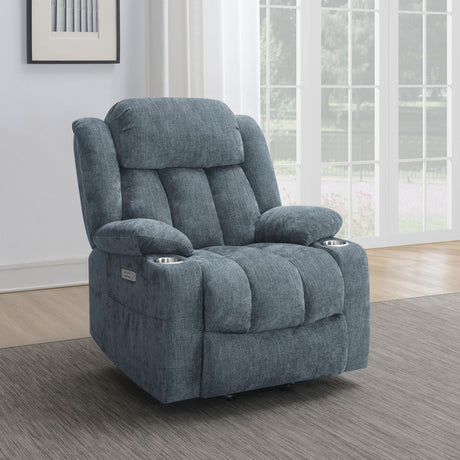 Houston Recliner side profile slate blue upholstery