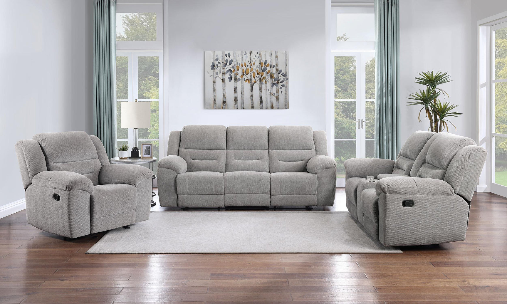 Grimm Gray Reclining Sofa side angle