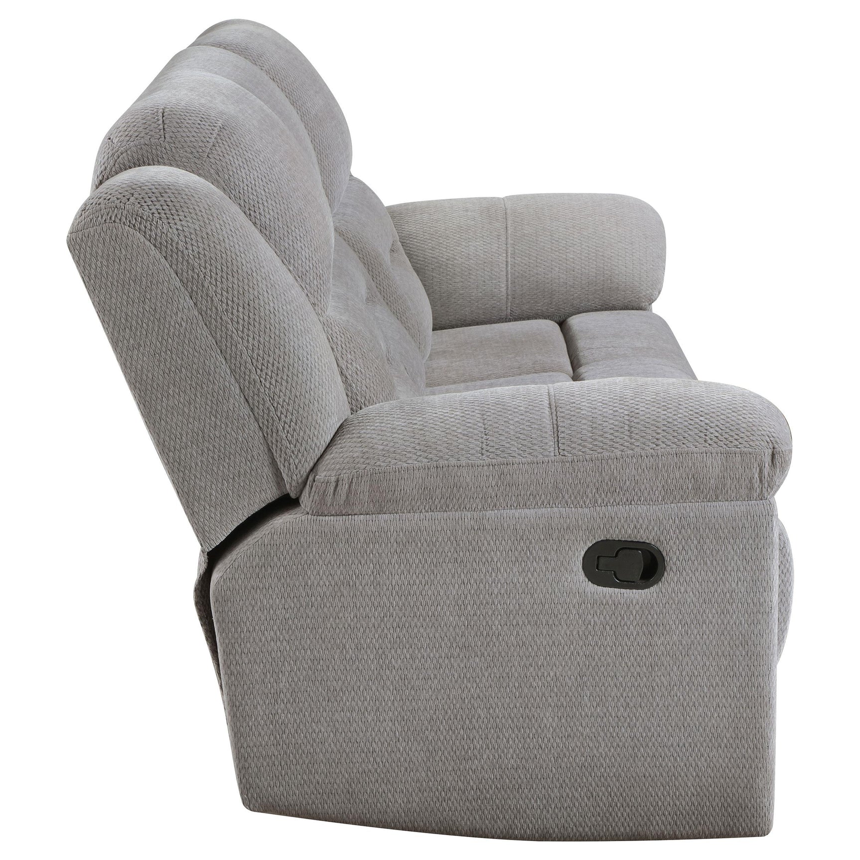 Storage compartment inside Grimm Reclining Sofa with soft-close lid
