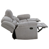 Close detail of fabric texture on Grimm Gray Reclining Sofa