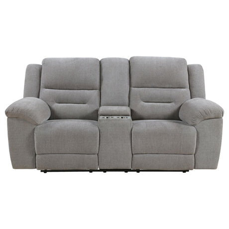 Soft-close storage compartment inside loveseat