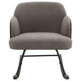 Close-up of taupe boucle upholstery on rocking chair