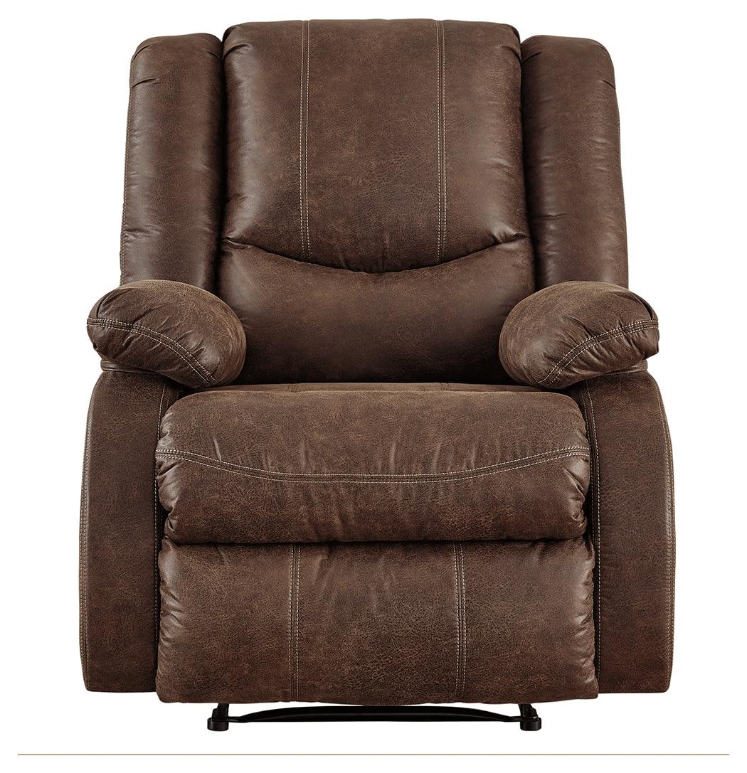 Side angle of Bladewood Coffee Faux Leather Recliner