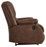 Reclined position showing Bladewood Coffee Faux Leather Recliner