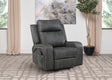 Side view of Raelynn grey power lift recliner with remote pocket