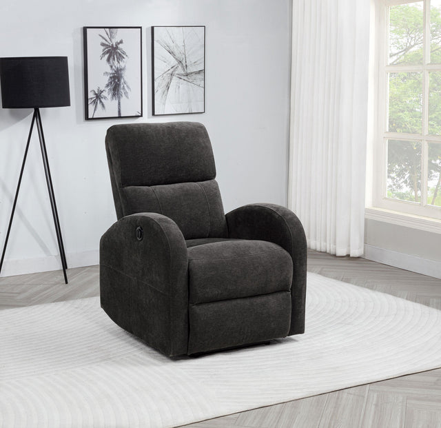 Grant Power Recliner side view in charcoal grey fabric