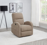 Side view of Grant power recliner chair showing curved arm