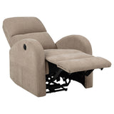 Back view of camel fabric power recliner chair
