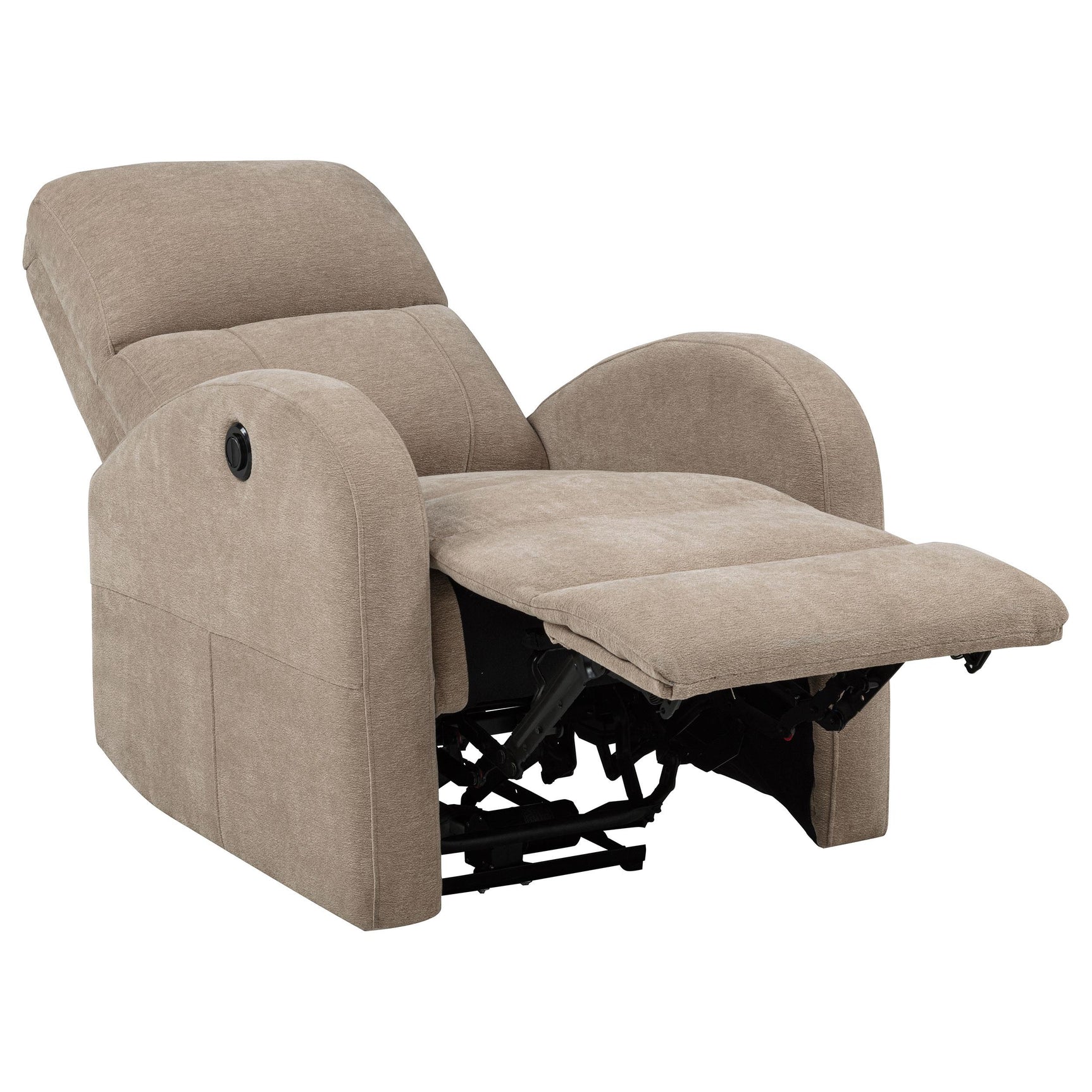 Back view of camel fabric power recliner chair