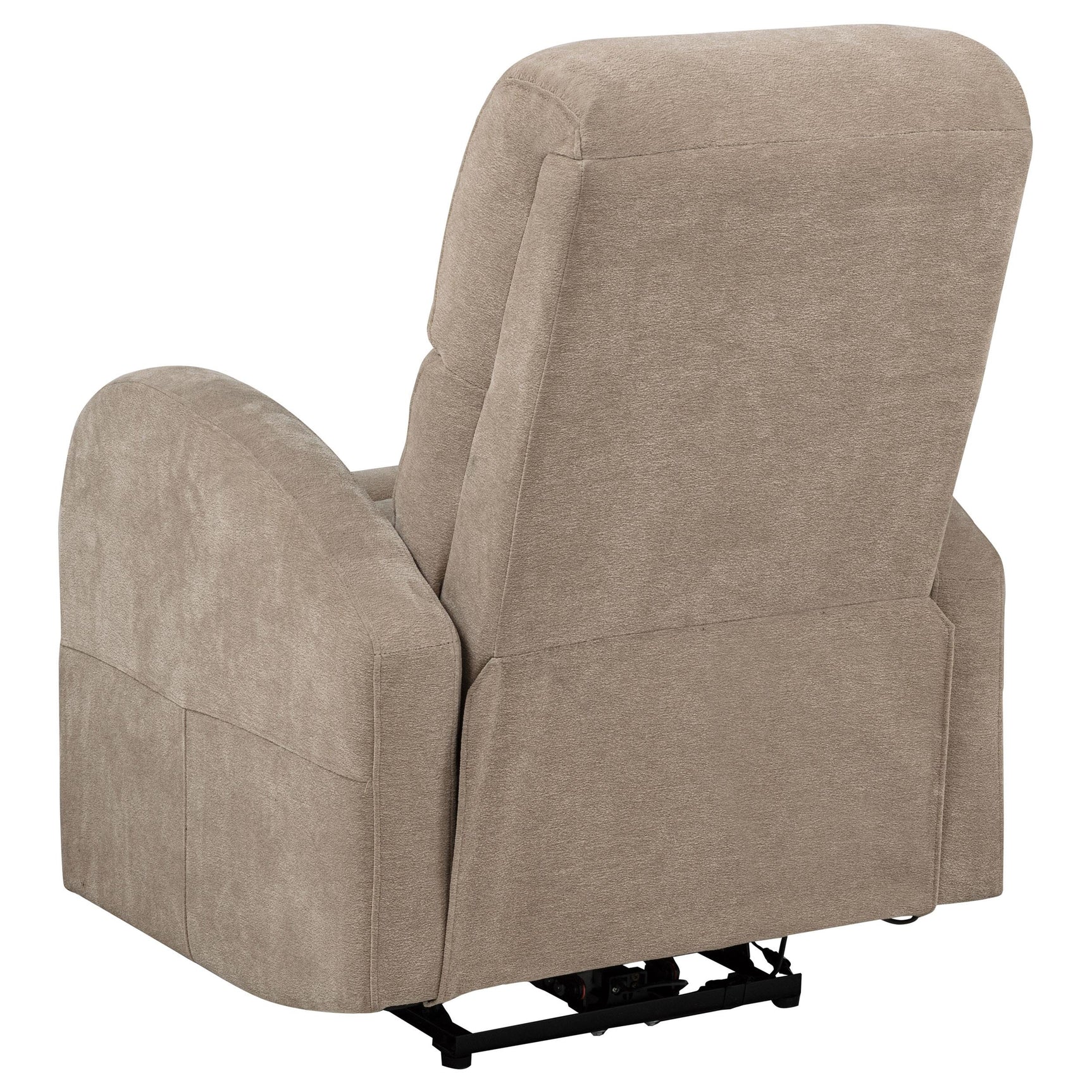 Chair legs with plastic glides visible