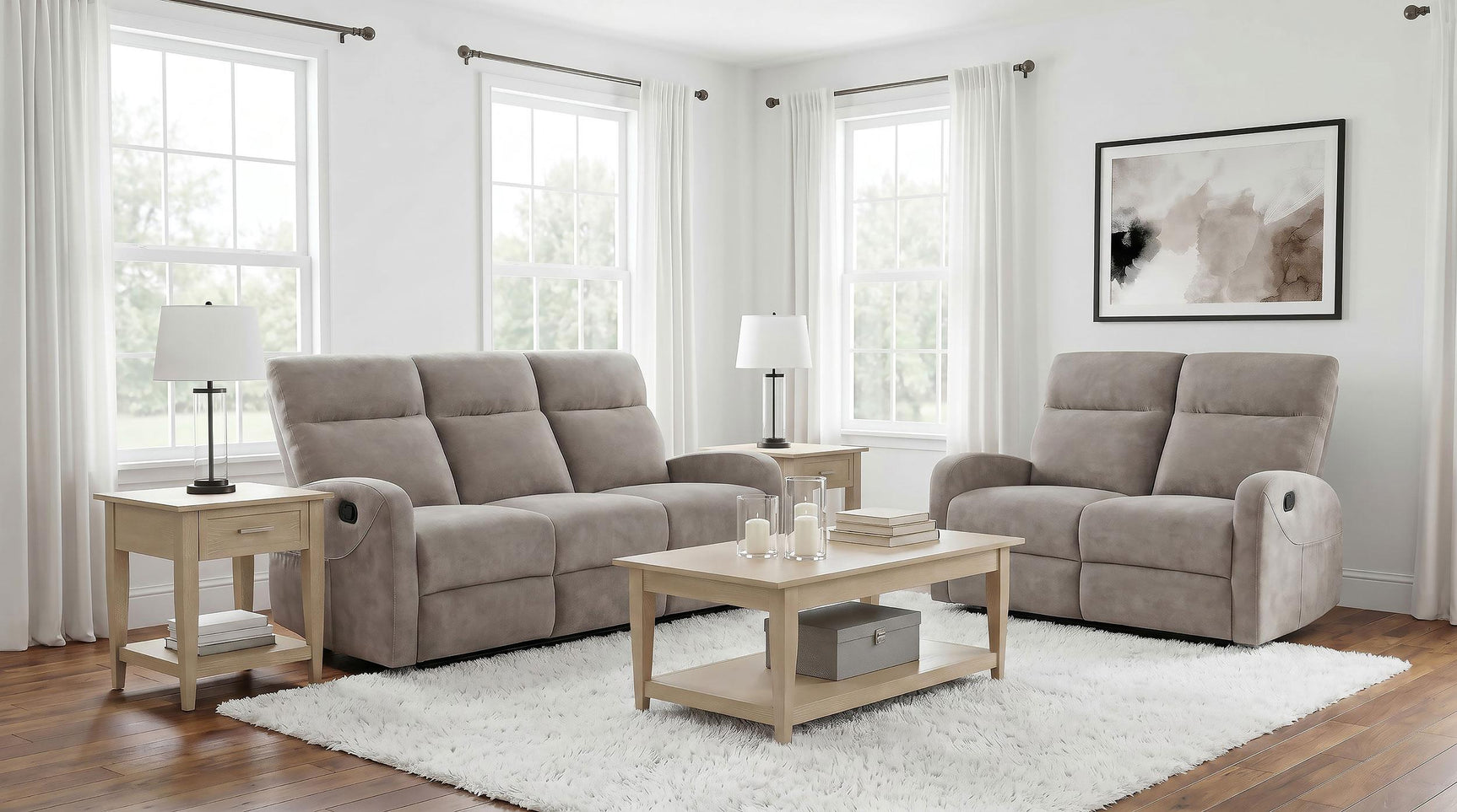 Hamilton reclining loveseat in sand chenille, front view