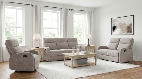 Motion sofa in sand chenille fabric with reclined position