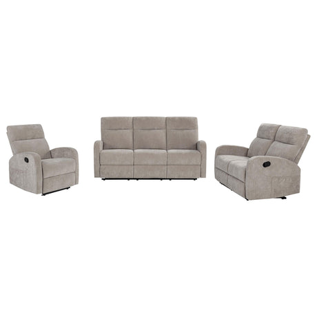 Motion loveseat in sand chenille, side view
