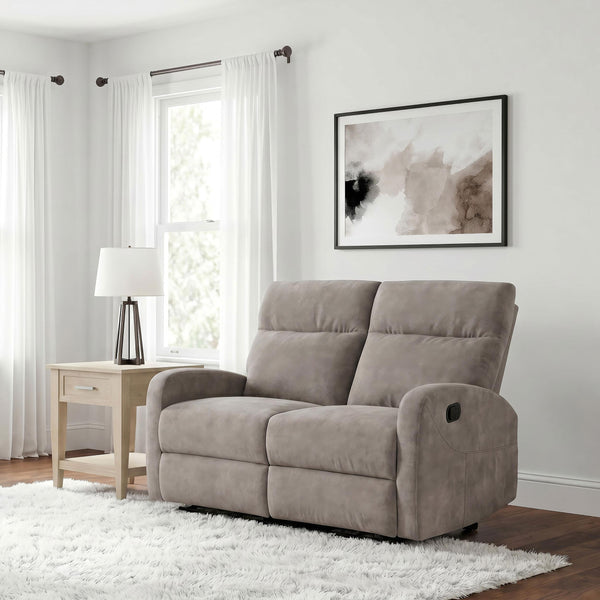 Side view of Hamilton chenille reclining loveseat showing pillow arms