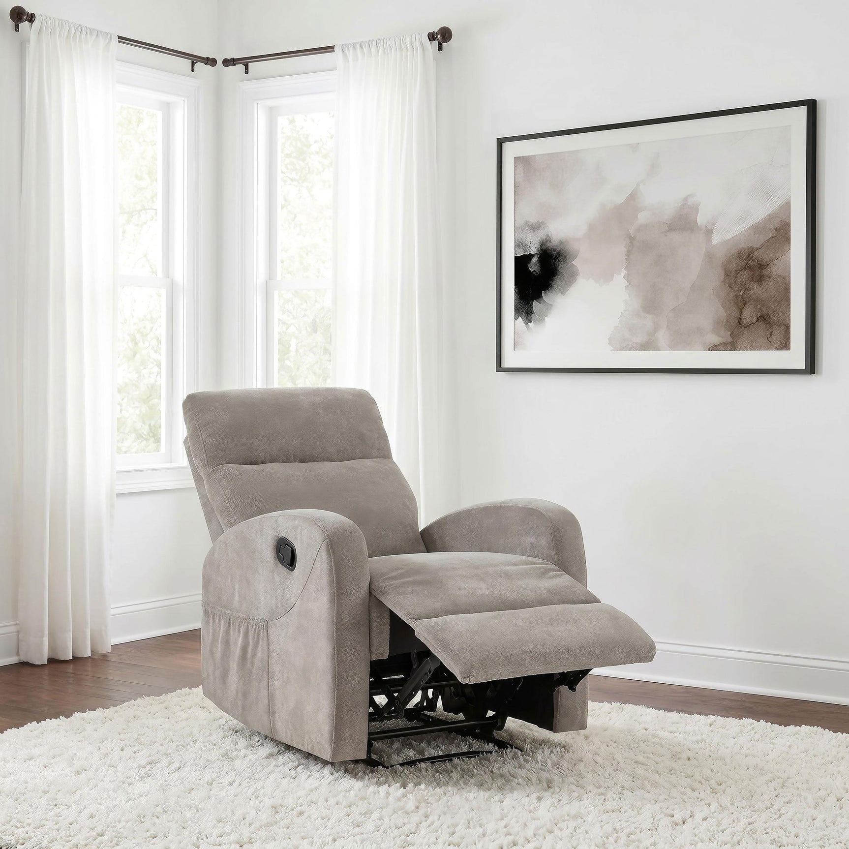 Close-up of chenille upholstery and pillow arm