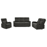 Side view of Hamilton reclining loveseat in charcoal grey