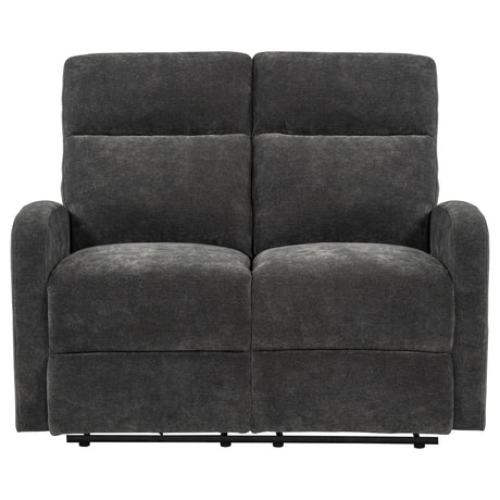 Full view of Hamilton reclining loveseat from front angle
