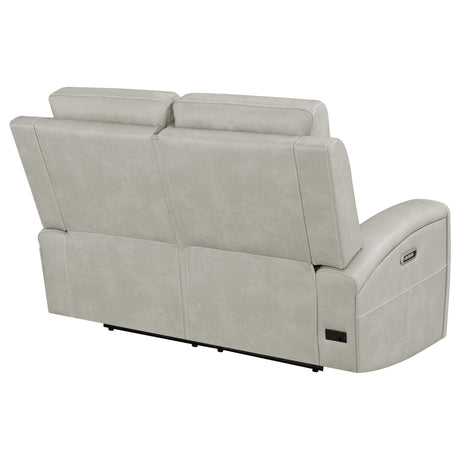 Detailed view of seat cushion materials and stitching
