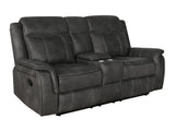 Lawrence dark grey upholstered glider recliner, side profile