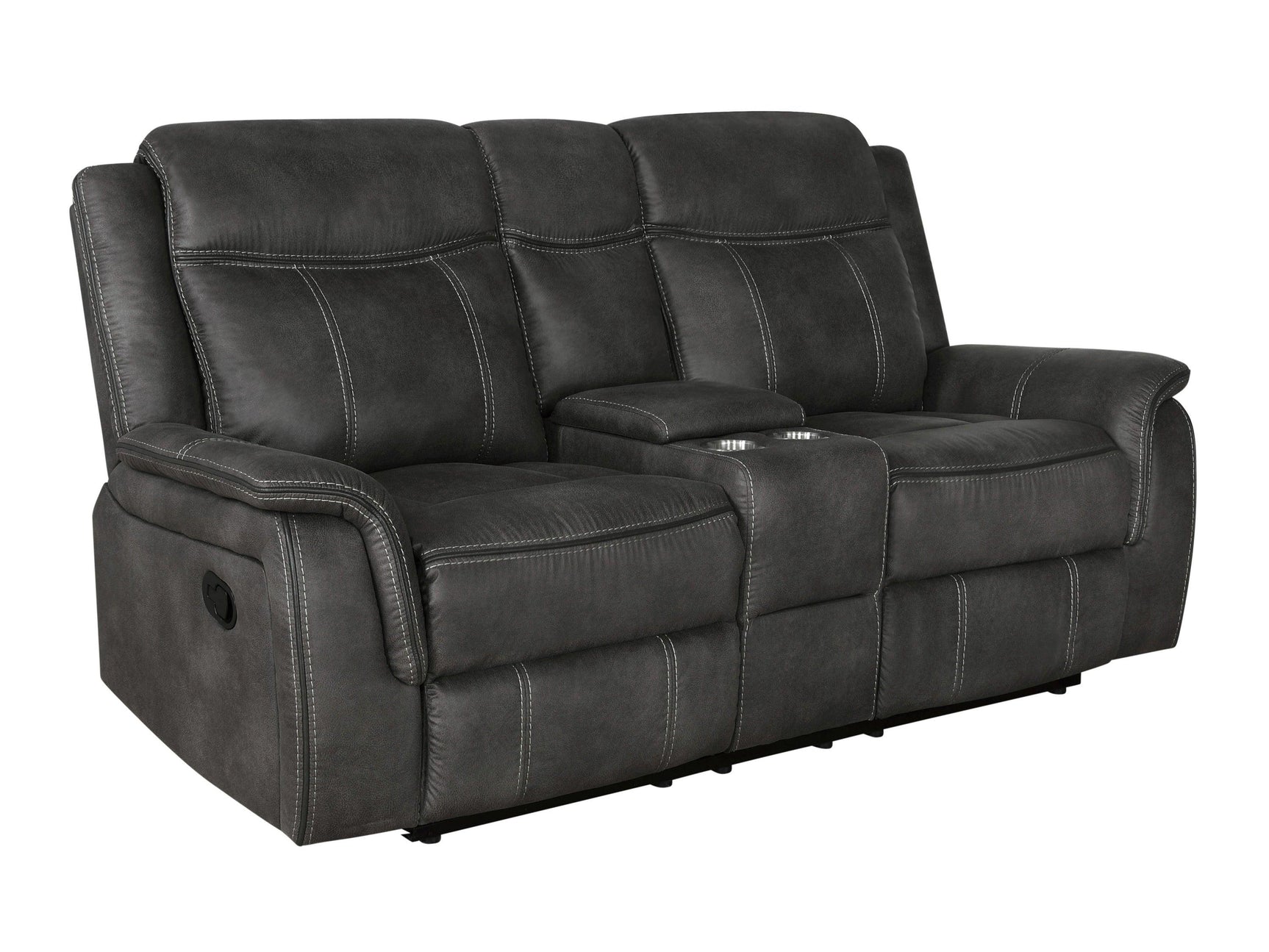 Front close-up of Lawrence Reclining Loveseat with tufting detail