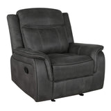 View of manually reclining lever on Lawrence Glider Recliner