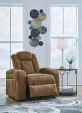 Wolfridge Brindle Faux Leather Power Recliner cup holder detail