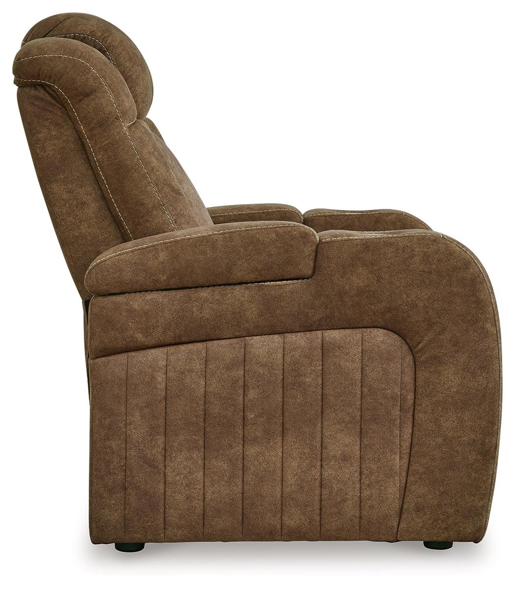 Wolfridge Brindle Faux Leather Power Recliner armrest detail